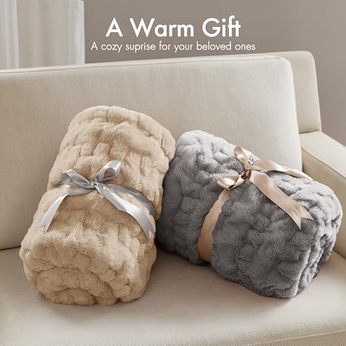 Madison Park Ruched Fur Throw Faux Fur Blanket for Sofa, 50" x 60", Grey | Luxury, Premium, Soft Cozy Brushed Long Pile, All Season Plush Modern OEKO- TEX Certification Warm For Bed, Couch or Sofa