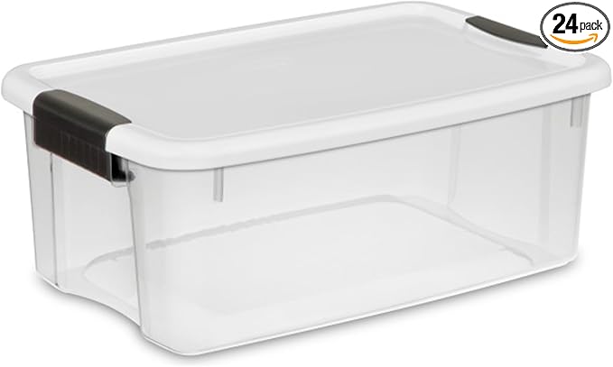 Sterilite Ultra Latch Box with Lids for Home and Office, 18 Quart, 24-Pack | Heavy-Duty and Stackable Plastic Containers with Latches for Closet, Cabinet, Bedroom, Bathroom and Dorm Room Organization
