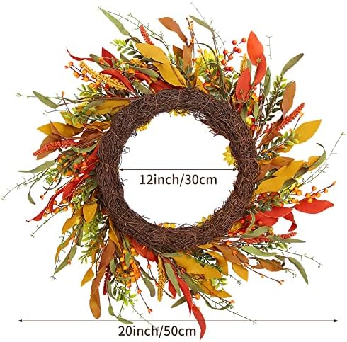 20" Artificial Fall Floral Wreath Orange Daisy Autumn Wreath Wildflowers Wreath for Front Door Wall Window Farmhouse Indoor Outdoor Decoration Thanksgiving Harvest Festival Celebration - Image 7