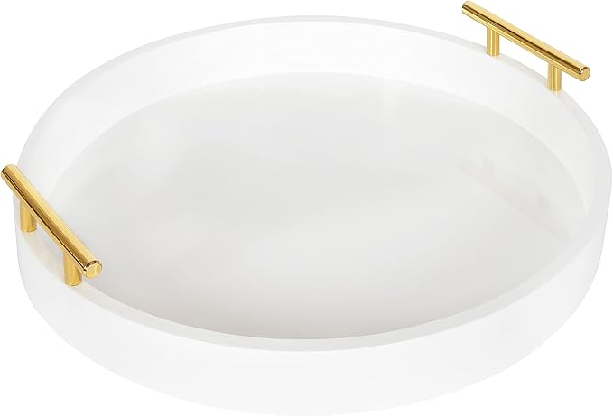 Kate and Laurel Lipton Modern Round Tray, 15.5" Diameter, White and Gold, Decorative Accent Tray for Storage and Display
