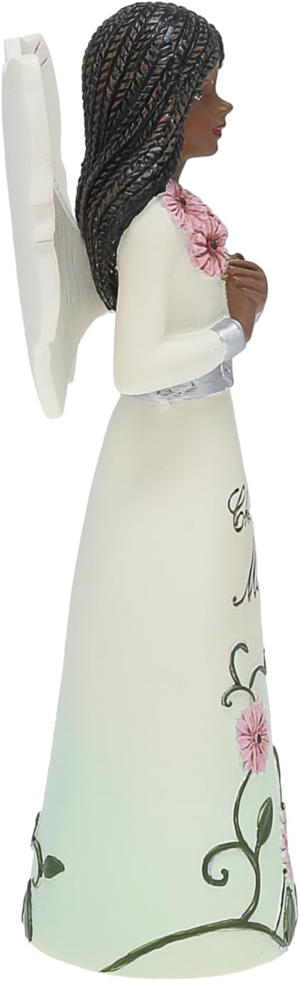 Pavilion Gift Company - Cherished Mother - 5" Ebony African American Angel Figurine Floral Spring Home Decor Mommy Mama Mom Present from Daughter Son Kids