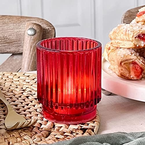 Kate Aspen Vintage Ribbed Red Glass Candle Holders Set of 6 - Votive & Tealight Candle Holder Decor for Holiday Table Decor, Christmas Dining Tablescape, Fall & Boho Home Accents (27206RD) - Image 2