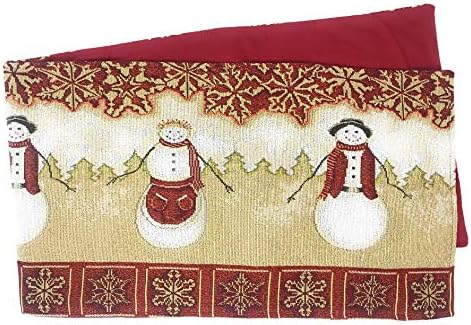 Tache Home Fashion Mrs. Snowman Couple Vintage Christmas Eve Holiday Snowflakes Traditional Red White Decorative Woven Tapestry Table Runners, 13x54 (VEDSC00311TR-1354) - Image 4