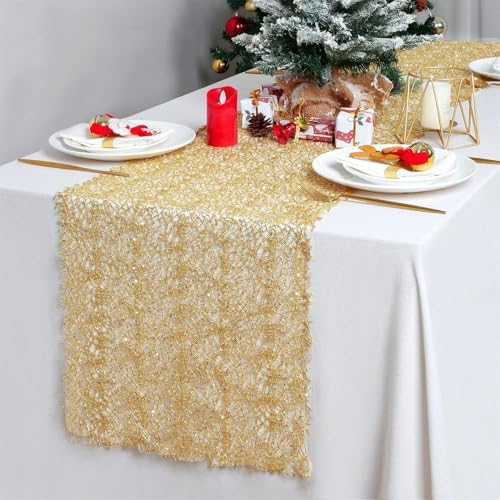 B-COOL 6 Packs Gold Sequin Table Runner Spider Cobweb Mesh Table Runners 12x108inch Runner for Christmas Birthday Wedding Banquet Thanksgiving Party Decoration - Image 3