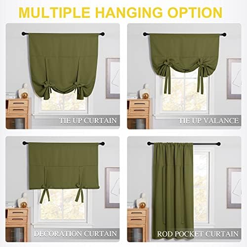 NICETOWN Tie Up Tier Curtain - Kitchen Curtains Room Darkening Roman Shade 54 inches Length Rod Pocket Adjustable Balloon Window Valances, 1 Panel, 40 inches Wide, Olive Green - Image 2