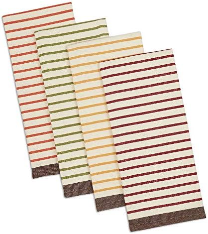 DII Thanksgiving Fall Kitchen Towels Collection Decorative Embellished Dish Towel Set, 18x28, Harvest Stripe, 4 Count - Image 2