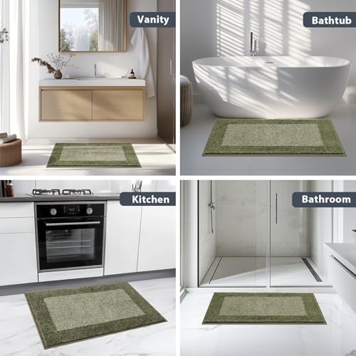 anllugs Bathroom Rugs, 30" x 46" Soft Bath Rugs, Olive Green & Green