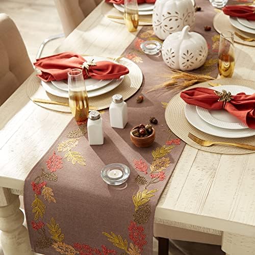 DII Fall Table Décor Embroidered Tabletop for Thanksgiving Dining, Table Runner, 14x70, Shimmering Leaves - Image 5