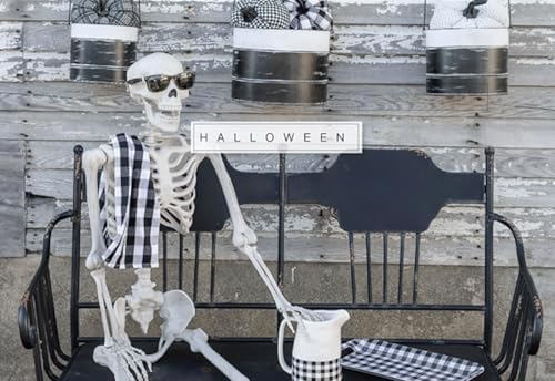 Boston International Fabric Pumpkin Tabletop Mantel Shelf Fall Autumn Thanksgiving Halloween Decorations for Home, Small, Black & White Check - Image 3