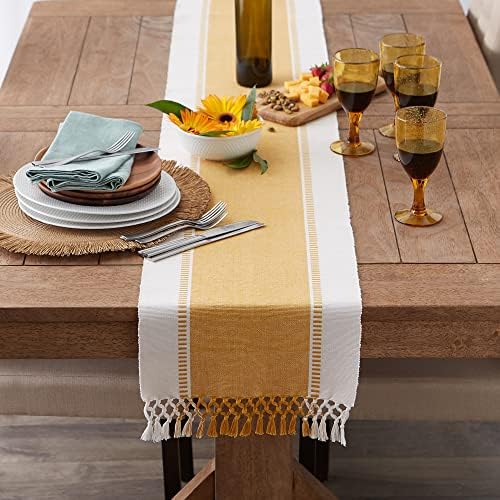 DII Dobby Stripe Table Runner, 13x72, Honey Gold & Cream Background - Image 6