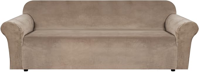 H.VERSAILTEX Stretch Velvet Sofa Covers Large Couch Covers Sofa Slipcovers Furniture Protector Soft with Non Slip Elastic Bottom, Feature Thick Comfy Rich Velour (Extra Wide Sofa 89"-105", Camel)