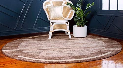 Unique Loom Autumn Collection Modern Contemporary Casual Abstract Area Rug (Brown/ Beige Border, 3 ft 3 in Round) - Image 2