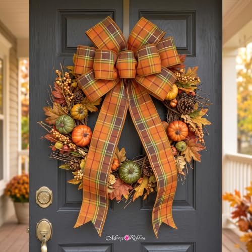 Morex Ribbon Fall Harvest Plaid Wired Ribbons, Fall Home Décor, Orange and Brown, Golden Metallic, 5 Pack 2-1/2" x 10yd - Image 7