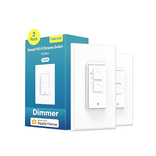 meross Smart Dimmer Switch, Single Pole WiFi Light Switch Works with Apple HomeKit, Alexa, Remote/Voice Control and Schedule, Neutral Wire Required, 2.4GHz WiFi Only, No Hub Required, 2 Pack | Supports HomeKit, Alexa, Google & SmartThings, 2.4GHz Wi-Fi...