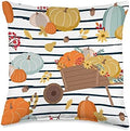 Pumpkins Fall Halloween Thanksgiving Autumn Navy Stripes Throw Pillow by Unknown