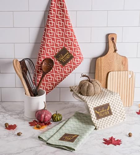 DII Thanksgiving Fall Kitchen Towels Collection Decorative Embellished Dish Towel Set, 18x28, Rustic Fall, 3 Count - Image 4