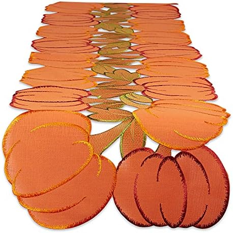 DII Fall Table Decorations Indoor Décor, Thanksgiving, Table Runner, 14x108, Embroidered Cut Work Pumpkins by DII