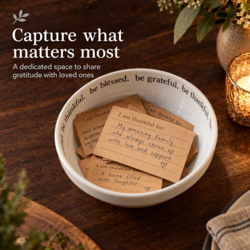 Mud Pie Thankful Bowl with 25 Gratitude Cards, Stoneware Thanksgiving Bowl - Image 5