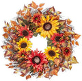 24 Inch Fall Wreath for Front Door, Harvest Wreath with Sunflower, Berries, Leaves, Autumn Wreath for Thanksgiving Farmhouse Harvest Indoor and Outdoor by GarveeHome