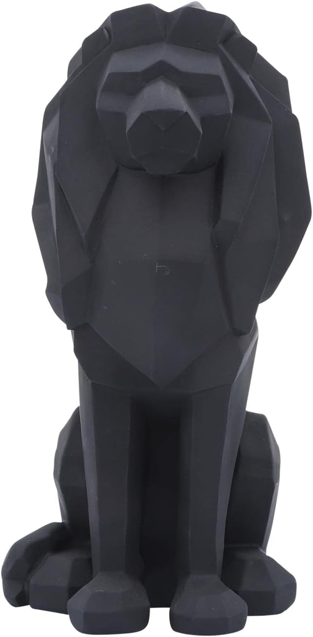 Sitting Lion Decorative Figurine – Tall Polyresin Decor Sculpture Accent – Geometric Figurines & Sculptures Home Decor for Office, Bedroom & Living Room – 11", Black