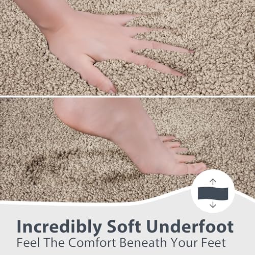 anllugs Bathroom Rugs, 24" x 36" Soft Bath Rugs, Taupe & Dark Brown