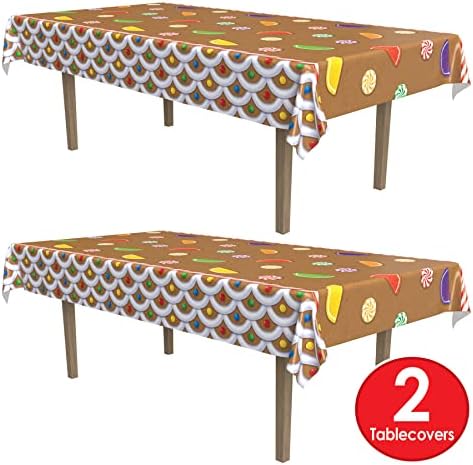 Beistle Gingerbread House Tablecovers, 54” x 108”, 2 Pieces – Plastic Table Cloth, Rectangular Tablecloth, Table Covers for Party, Gingerbread Party Supplies, Christmas Decorations - Image 5