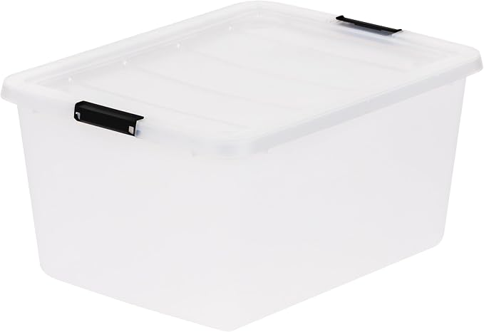 IRIS USA 6-Pack 32 Quart Clip Box with Latching Lid | Latching lid secures office and household supplies. Stackable, nestable design maximizes storage space