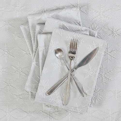 Laura Ashley Set of 6 Raised Embroidered Napkins, Snowflake Silver - Image 2