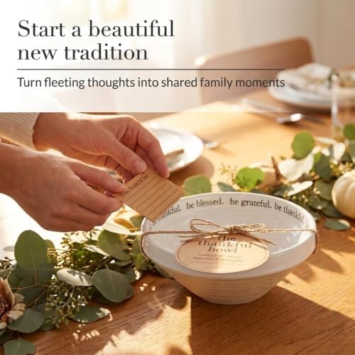 Mud Pie Thankful Bowl with 25 Gratitude Cards, Stoneware Thanksgiving Bowl - Image 2