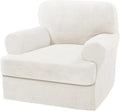 H.VERSAILTEX Sofa Cover 2 Piece T Cushion Armchair Slipcovers Thick Velvet Couch Cover Stretch T Cushion Sofa Covers for 1 Cushion Couch with 1 Individual T Cushion Covers, Porcelain White