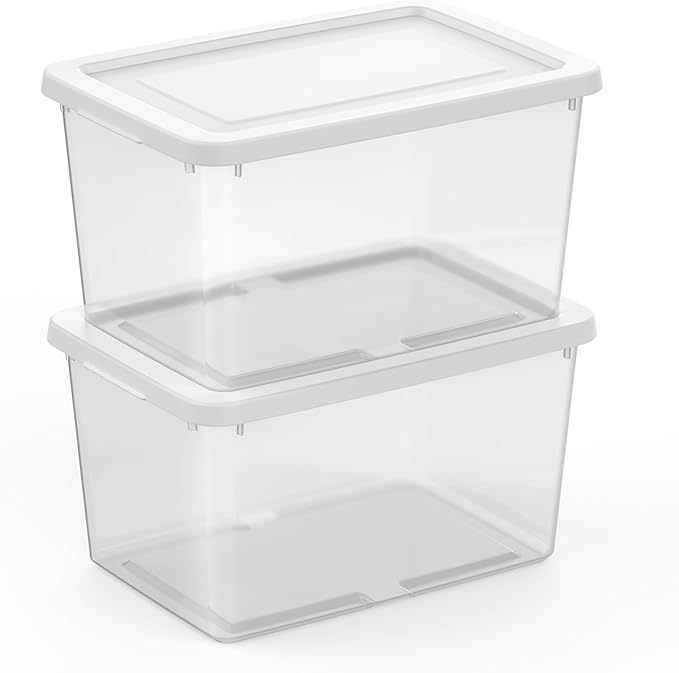 Sterilite Storage Box, Stackable Clear Plastic Bins, 20 Quart, 6-Pack | Heavy-Duty Organizing Containers with Snap-On Lids for Closet, Bathroom, and Office