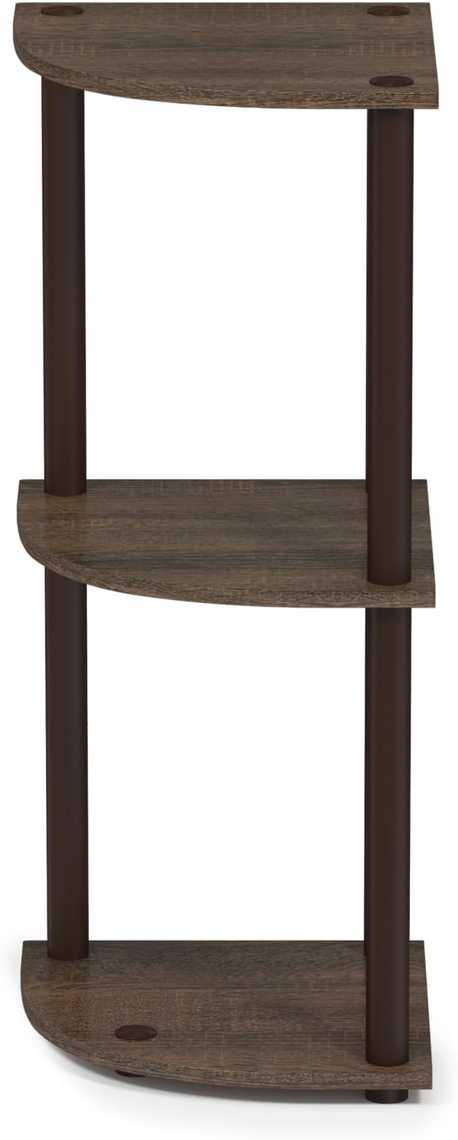 Furinno Turn-N-Tube Toolless Assembly 3-Tier Corner Shelf, Black Corner Book Shelf, Open Shelves Bookshelf, for Organization and Storage, Living Room, Home Office, Bedroom, Black Walnut