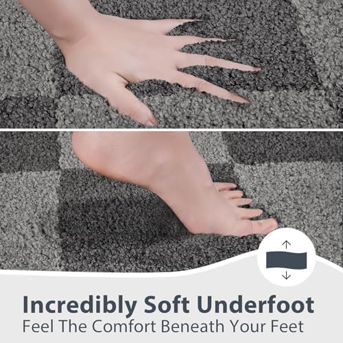 anllugs Bathroom Rugs, 24" x 36" Soft Bath Rugs, Checkered Grey & Dark Grey