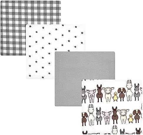 Hudson Baby Unisex Baby Cotton Poly Flannel Receiving Blankets, Farm Friends Grey, One Size by HudsonBaby