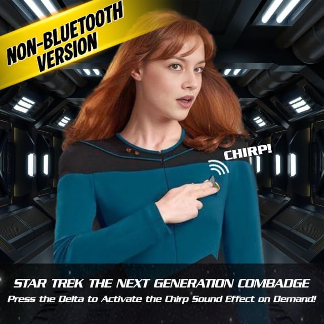 FAMETEK Star Trek The Next Generation Chirping Communicator Badge, TNG ComBadge NON BLUETOOTH Version, Star Trek Memorabilia, Gifts and Collectibles