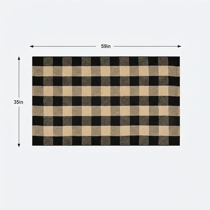 Brown and Black Buffalo Plaid Rug 3' x 5', Washable Farmhouse Non-Slip Checkered Doormat, Indoor Outdoor Floor Mat for Living Room, Bedroom, Entryway, Kitchen, Laundry Room