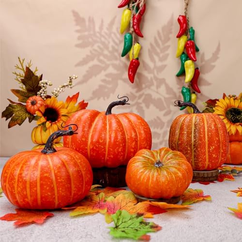 Gresorth 4 Pcs Various Styles Fake Pumpkins Artificial Halloween Decoration - Image 3