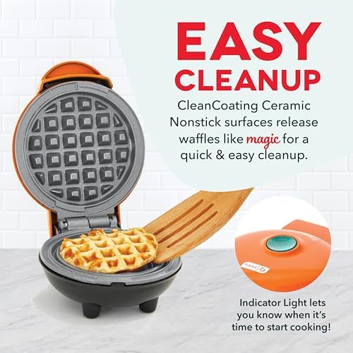 Dash Pumpkin Mini Waffle Maker, 4-Inch Nonstick Cooking Surface, Orange - Image 5