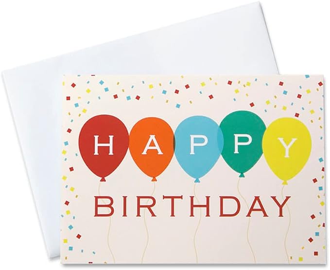 CEO Cards - Birthday Greeting Cards (Party Balloons), 5x7 Inches, 25 Cards & 26 White Envelopes (B1705)