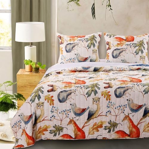 Greenland Home Willow Novelty Forest Animals Reversible Quilt Set, 3-Piece Full/Queen, Natural by GreenlandHome