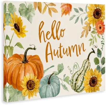 Hello Autumn Fall Plants Border, 16 x 20 Inch Canvas Wall Art - Image 3