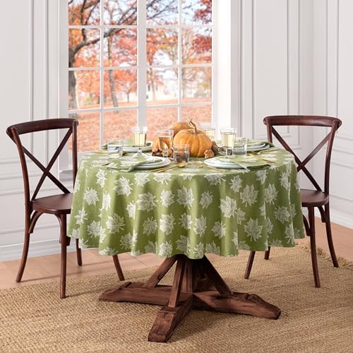 Falling Leaves Jacquard Tablecloth, Green - 60" W x 84" L Oval - Image 2
