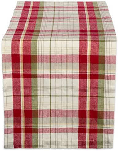 DII Orchard Plaid Collection Linen Tabletop Essentials, Table Runner, 14x72, Taupe/Red by DII