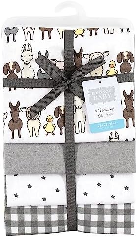 Hudson Baby Unisex Baby Cotton Poly Flannel Receiving Blankets, Farm Friends Grey, One Size - Image 2