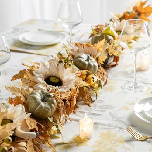 Glitzhome 72" L Neutral Fall Garland - Beige Sunflower Pumpkin Rattan Decor - Extra Long Fireplace Mantle Staircase Thanksgiving Christmas Decor by Glitzhome
