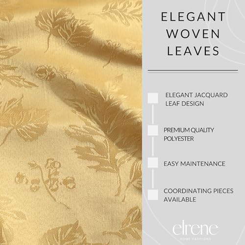 Elegant Woven Leaves Jacquard Damask Tablecloth, Gold - 60" W x 84" L Oval