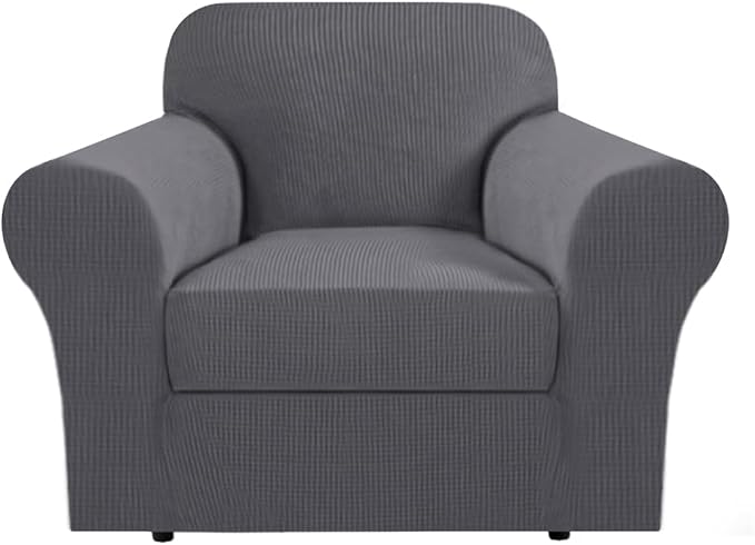 H.VERSAILTEX Armchair Covers Slipcover 2 Piece Chair Covers for Living Room Furniture Cover Suit for T Cushion/Box Cushion, Spandex Jacquard Fabric Small Checks(Armchair-Standard, Charcoal Gray)