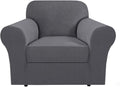 H.VERSAILTEX Stretch Armchair Cover 2 Piece Chair Covers for Living Room Furniture Cover Suit for T Cushion/Box Cushion Spandex Jacquard Fabric Small Checks(Armchair-Oversized, Charcoal Gray)