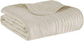 Madison Park Luxe Damask Stitching Throw Blanket, 60"x72" | Cotton Filled Spread, Ultra Soft, Cozy Bedding for Living Room Couch, Sofa, Bed, Scalloped Borders, Cream