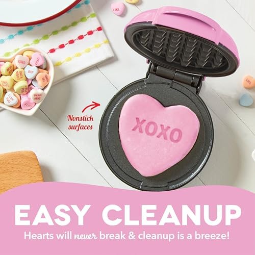 Dash & Sweethearts® Mini Waffle Maker- Mini Machine for Creative Homemade Treats - Nonstick Iron with Unique Print Design - Stylish Waffle Machine - XOXO Pink - Image 5
